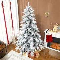 HOMCOM 7ft Super Flocked Christmas Tree - Green/White(m-10)