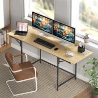 HOMCOM Inklapbare computertafel met 2 uitklapbladen, veel ruimte voor monitoren, metalen poten, stevige constructie, eikenlook + zwart(m-2)