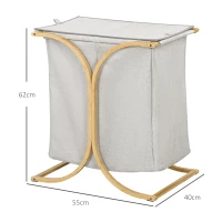 HOMCOM Coș pentru rufe cu 2 compartimente, capac din bambus și poliester, 55x40x62 cm, gri și culoare lemn(m-3)