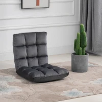 HOMCOM Poltrona da Terra in Velluto con Schienale Reclinabile fino 180° e Imbottitura Spessa, 55x71x53.5cm, Grigio Scuro(m-2)