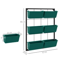 Outsunny Orto Verticale da Parete a 3 Livelli con 6 Vasi, in Acciaio e Plastica, 52x14x66 cm, Verde(m-3)