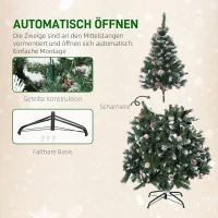HOMCOM Kunstmatige Kerstboom, 676 Takken, 41 Kegels, besneeuwde toppen, brandwerend, 180 cm(m-7)