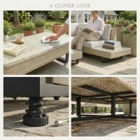 Outsunny Conjunto de Jardim em Vime de 3 Peças com Sofá Modular de 3 e 2 Lugares Mesa Lateral e Mesa de Centro Bege(m-6)