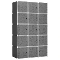 HOMCOM Kledingkast in Blokdesign, 2 Grote en 9 Kleine Blokken, Kunststof, Metaal, 111L x 47B x 183H cm, Zwart+Wit(m-11)