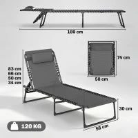 Outsunny Set of Two Folding Sun Loungers, with Four-Position Backs - Grey(m-3)