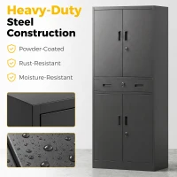 HOMCOM Metal Storage Cabinet, 180cm Tall Tool Cabinet with Locking Doors, Drawer and Adjustable Shelves, Black(m-4)
