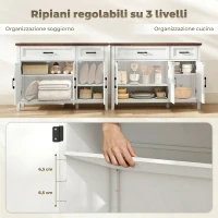 HOMCOM Credenza Cucina in Legno con 3 Ante a Fienili, 2 Cassetti e 2 Ripiani Regolabili, Bianco(m-6)