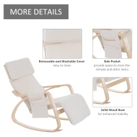 HOMCOM Rocking Lounge Chair Recliner Relaxation Lounging Relaxing Seat with Adjustable Footrest, Side Pocket and Pillow, Cream White(m-6)
