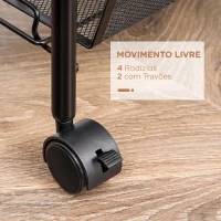 HOMCOM Carrinho de Cozinha em Aço com 3 Cestos e Rodas, Suporta 9 kg, Cozinha, Casa de Banho e Lavandaria 45x26,5x63 cm,  Preto(m-6)