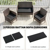 Outsunny Outdoor Seat Cushion Pads for Rattan Furniture, 3 PCs Garden Furniture Cushions, Black(m-4)