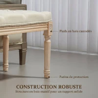 HOMCOM Banc Banquette classique capitonné 115cm bout de lit Rembourrée en lin - bois d'hévéa sculpté, patiné - crème(m-5)