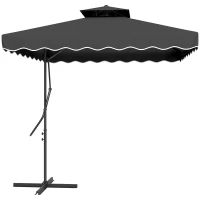 Outsunny 2.5m Cantilever Parasol with Easy Lever, Square Double Top Garden Parasol Umbrella with Ruffles and Cross Base, Overhanging Outdoor Sun Shades, Black(m-1)