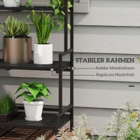 Outsunny Bloemenstandaard, 3 niveaus, 6 haken, voor binnen en buiten, metalen frame, 170H x 110L x 50B cm, zwart(m-6)