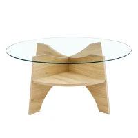 Table basse ronde en verre, design moderne, patins antidérapants, 80x80x36 cm, Couleur naturelle(m-2)