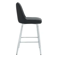 Lot de 2 tabourets de bar hauteur, design moderne et confortable, dossier incurvé et repose-pieds, 42x45x100 cm, Noir+Argenté(m-11)
