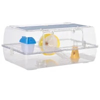 PawHut Hamster Cage, 2 Tier Gerbil Cage with Running Wheel, Water Bottle, Dish(m-11)