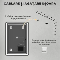 HOMCOM Oglindă de Baie cu Comutator Touch, Lumină LED la 3 Temperaturi și Antiaburire, 70x100cm(m-9)