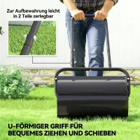 Outsunny gazonwals met U-handgreep, tuinwals, tuinroller, 32 cm diameter, vulling 38 l water/62 kg zand, metaal, zwart 59 x 32,5 x 107 cm(m-7)