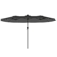 Outsunny Sombrilla Doble de Jardín 4x2 m con 36 Luces LED UPF50+ Manivela 12 Varillas  Resistente al Agua Gris Oscuro(m-11)