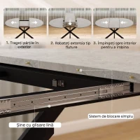 HOMCOM Masă de Sufragerie Extensibilă pentru 4-6 Persoane cu Picior în Formă de X, Gri Ciment(m-5)