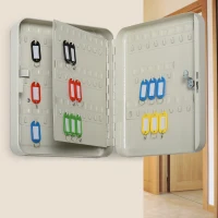 HOMCOM Armario de Llaves Caja de Seguridad para Llaves Bloqueable con 93 Ganchos y Etiquetas 2 Cerraduras Accesorios de Montaje Incluidos 30x24x7,5 cm Beige(m-10)