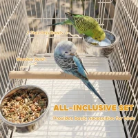 PawHut Bird Cage Foldable Portable Budgie Cage with Wooden Perch 2 Bowls for Travel 49 x 31 x 40 cm White(m-7)