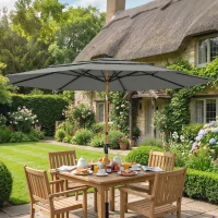 Outsunny Garden Parasol, Parasol Umbrella with 3-tier Roof, Crank Handle, Tilt Function, Polyester Canopy, Grey(m-14)