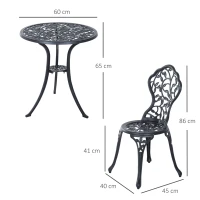 Outsunny Ensemble de bistrot 3 pièces avec 2 chaises et 1 table ronde style antique, pour jardin, terrasse, balcon, noir(m-3)