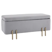 HOMCOM zitbank, gepolsterde bank met opbergruimte, kist, stof, metaal, schuimstof,lichtgrijs, 100 x 40 x 42 cm(m-11)