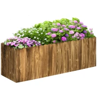 Outsunny Jardinière surélevée en bois, carré potager de jardin pour herbes aromatiques et légumes, 120 x 40 x 40 cm, bois carboni(m-11)