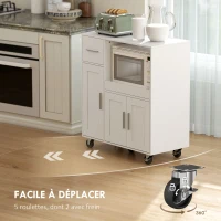 HOMCOM Desserte cuisine à roulettes, meuble micro onde, plateau coulissant, tiroir, placards 3 portes, 80x40x88,7cm, blanc(m-7)