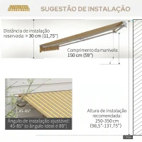 Outsunny Toldo Manual Retrátil 350x250 cm com Manivela de Metal Impermeável e Anti-UV para Jardim Terraço Janelas Cinza e Amarelo(m-9)