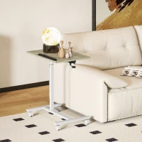 HOMCOM Mesa Auxiliar con Ruedas Altura Ajustable Superficie Inclinable y Marco de Metal 57x40x67,5-101 cm Roble y Blanco(m-10)