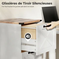 HOMCOM Caisson de Bureau avec 3 Tiroirs, Dossiers Suspendus pour Formats Lettre/A4, Style Rustique, 40x40x101cm, Blanc(m-7)