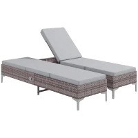 Outsunny Outdoor PE Rattan Sun Lounger Set of 2, Multi-position Backrest Adjustable Single Recliner Sunbed Daybed with Removeable & Washable Cushion, for Patio, Garden, Light Grey(m-1)