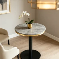 Table d'appoint ronde, plateau anti-rayures facile à nettoyer, 60x60x74 cm, Gris(m-5)