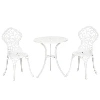 Outsunny 3 Pcs Aluminium Bistro Set, Garden Furniture Dining Table and Chairs Antique Outdoor Seat Patio Seater, White(m-1)