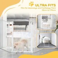 PawHut Pet Safety Gate, 3 Panels Playpen Fireplace, Foldable Metal Fence, Stair Barrier, Room Divider, Fire Guard w/ Automatic Closing Door, White(m-8)