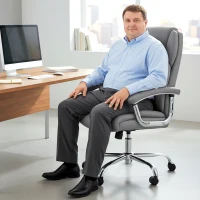 HOMCOM Big and Tall Office Chair 180kg with Spring Cushion, PU Leather - Grey(m-9)