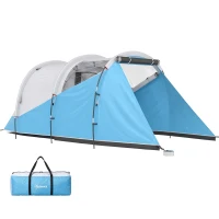 Outsunny Tente de camping familiale 3 personnes, tente tunnel imperméable, 2 portes fenêtres, ventilée 4,6 x 2,6 x 1,9 m, bleu(m-17)
