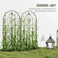 Outsunny Metalen Klimrek 2-delig Set voor in de grond roestvrij Klimhulp met Vogeldesign voor Klimplanten 50x120 cm Zwart(m-4)