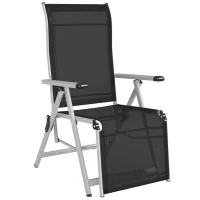 Outsunny Chaise longue pliable transat bain de soleil avec dossier & repose-pied réglable multi-positions, noir(m-1)