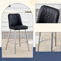 Lot de 2 tabourets de bar hauteur, design moderne et confortable, dossier incurvé et repose-pieds, 42x45x100 cm, Noir+Argenté(m-7)