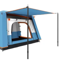 Outsunny Tente de camping familiale 4 personnes, tente tunnel , portes + fenêtres, 4,3 x 3 x 1,95 m, bleu(m-11)