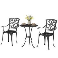 Outsunny 3-delige tuin bistroset ronde bistrotafel met 2 stoelen parasolgat, antiek van gietaluminium(m-10)