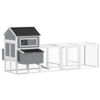 PawHut Gallinero de Madera con Perchas Columpio Nidos y Bandeja Extraíble 315,5x150,5x140,5 cm Gris(m-11)