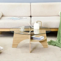 Table basse ronde en verre, design moderne, patins antidérapants, 80x80x36 cm, Couleur naturelle(m-4)