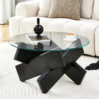 Table basse ronde, design moderne, facile à nettoyer et stable, 79x79x45 cm, Transparent(m-1)