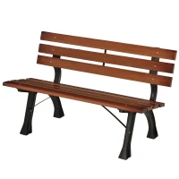 Outsunny Bancă de Grădină cu 2 Locuri din Fontă și Lemn de Brad, 120x57x70 cm, Culoare Cafea(m-11)