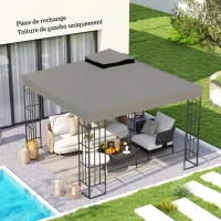 Outsunny Toile pour tonnelle 3 x 3 m toile de rechange pour tonnelle à 2 niveaux protection UPF30+ trous de drainage gris(m-2)